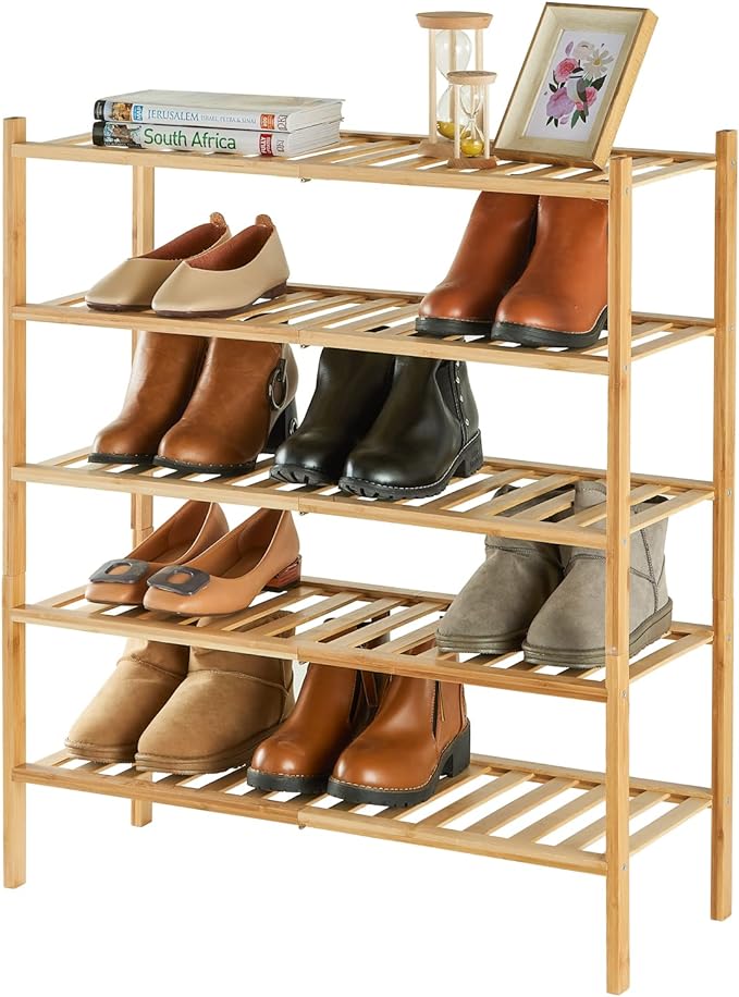 5-Tier Bamboo Shoe Rack for Entryway, Stackable | Heavy Duty | Multi-Function, Free Standing Shoe Racks for Bedroom Hallway Closet-NeatNest