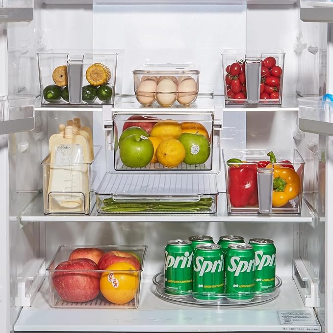vacane 14.8'' Long Breastmilk Storage Container, 2 Pack Clear Narrow Fridge Organizer Refrigerator Bin with Handles, Freezer Organizers for Kitchen, Pantry, Cabinet