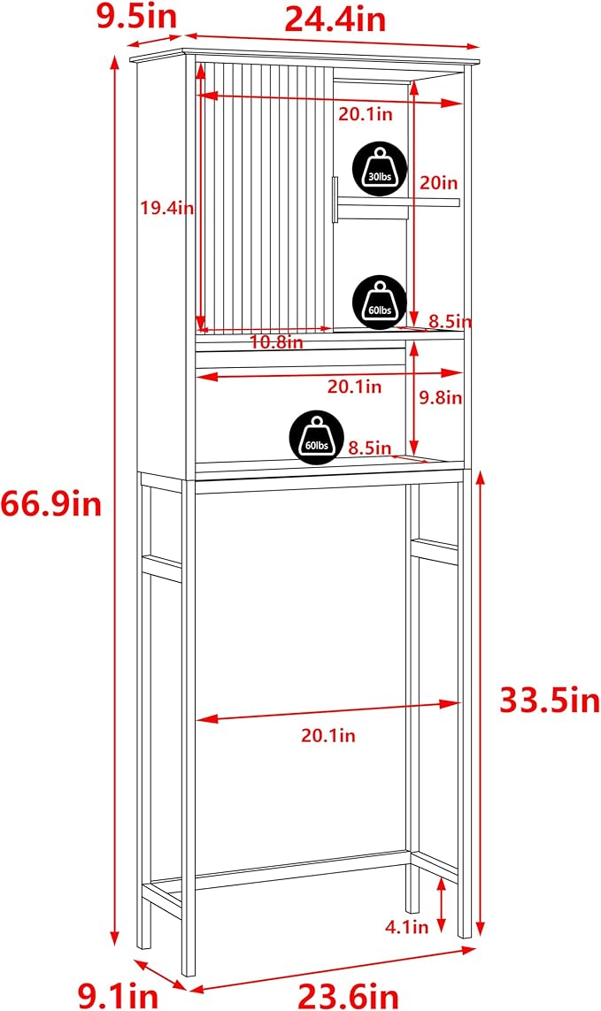 BlueWish Over The Toilet Storage Cabinet, Bamboo Over Toilet Storages with Fluted Door, Over The Toilet Cabinet Bathroom Organizer, Bathroom Shelf Over The Toilet, Storage Rack, Natural-NeatNest