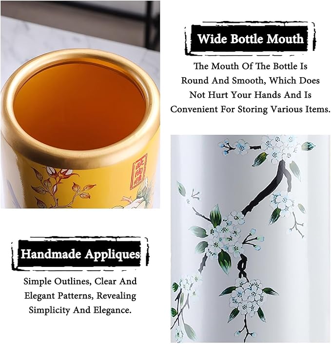 Ceramic Umbrella Stand Living Room Floor-Standing Freestanding Cane Chinese Umbrella Stand Multifunctional Painted Porcelain Vintage Ceramics Flower Vases for Home Office Entrance Indoor(D)-NeatNest