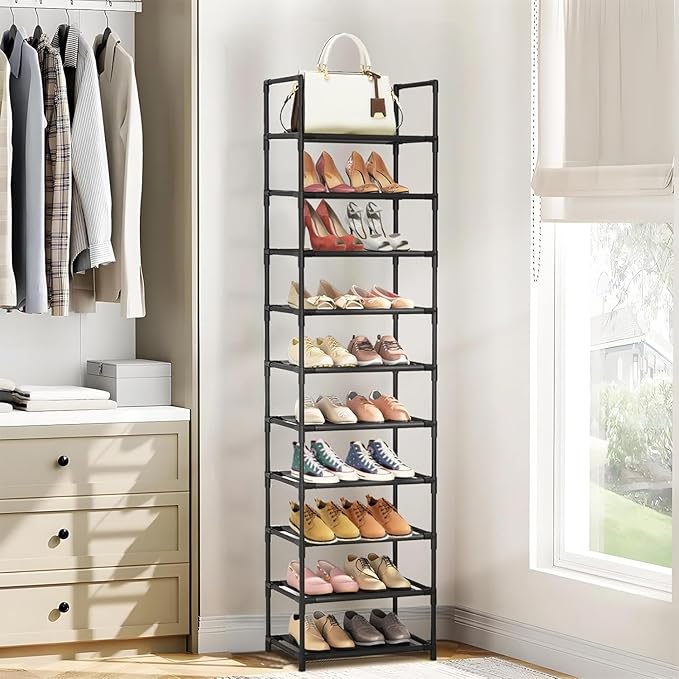 Shoe Rack 10 Tier Tall Shoe Storage Organizer,20-25 Pairs Shoe Storage Metal Shoe Shelf, Stackable Shoe Stand Organizer for Narrow Space Closet Entryway Hallway-NeatNest