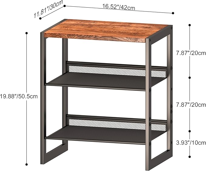 Narrow 3-Tier Shoe Rack, Slim Space-Saving Shelf with Decorative Wood Top & Steel Mesh, Entryway/Closet/Dorm Organizer, 16.5x11.8x19.8 Inches-NeatNest