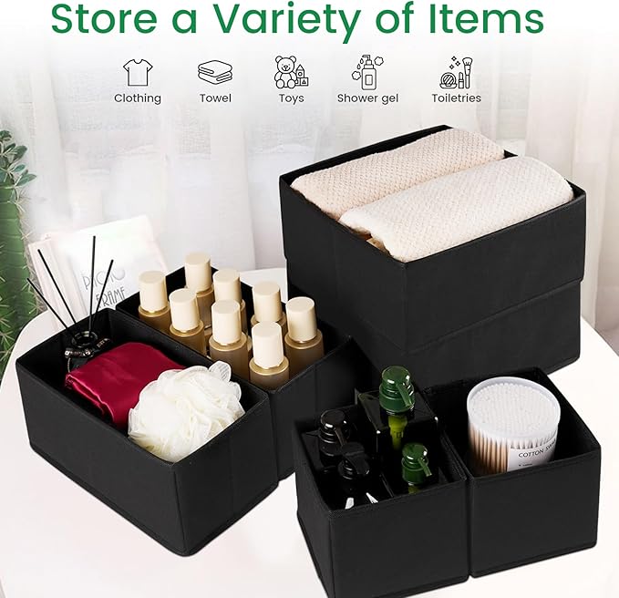 Criusia Drawer Organizer Clothes, 24 Pack Underwear Drawer Organizers, Foldable Closet Organizers and Storage Dresser Drawer Dividers Clothing Organizer for Clothes, Socks, Scarves, Bra, Ties (Black)-NeatNest