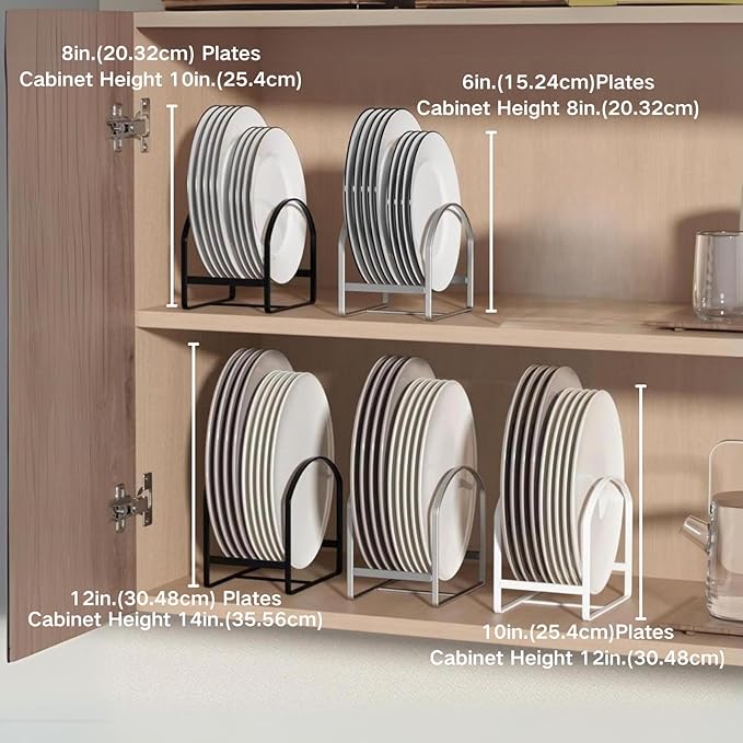 2 Pack Kitchen Plate Holder Organizer for Cabinet Space Saver Dinner Dish Storage Rack Upright Dish Drying Racks Metal Plate Dish Racks Stand for Cupboard and Countertop Rustproof Large White