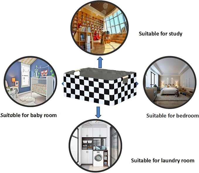 Checkered Storage Basket Room Decor Gifts Basket Foldable Nursey Box Kids Hamper Storage Cube for Women Closet Organizer Boys Car Toys Bins with Handles-NeatNest