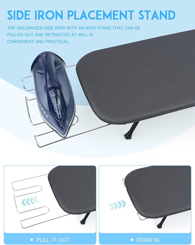 BiJun Small Ironing Board, Foldable Table Top Ompact Portable Mini Ironing Board w/Iron Rest, Set for Dorm Rooms, RVs, Travel Apartments Black-NeatNest