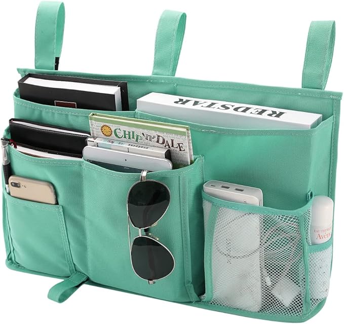 Bseash Bunk Bed Organizer, Bedside Caddy Hanging Bed Organizer Storage Bag 8 Pockets, for College Dorm Rooms Bed, Hospital Bed, Baby Bed Rails, 600D Oxford Cloth (Light Green)-NeatNest