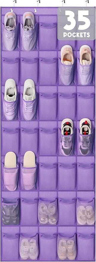 Tiblue Over The Door Shoe Organizer - 35 Mesh Pockets, Hanging Shoe Rack & Holder For Sneakers, Women's High Heels, Lavender-NeatNest