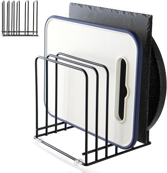 Cutting Board Organizer, Kitchen Cabinet Organizer Storage Rack, 5 Slots Holder Stand for Cutting Board,Baking Cookie Pan, Cookie Sheets Organizer for Kitchen Countertop,Metal Black (1 Pack)-NeatNest