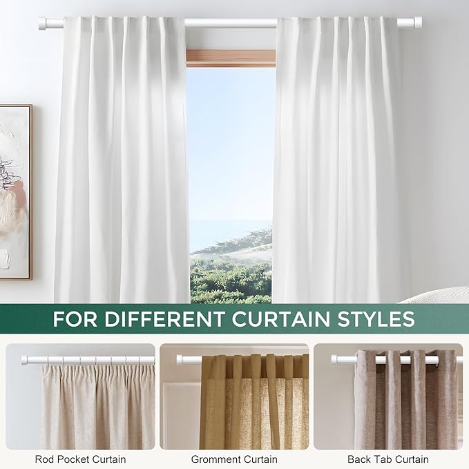 2 Pack Curtain Rods for Windows 18 to 45 Inch(1.5-3.75 Feet),White 1'' Diameter Drapery Rods with End Cap Style Design,Modern Adjustable Heavy Duty Curtain Rod,Size:18''-45''