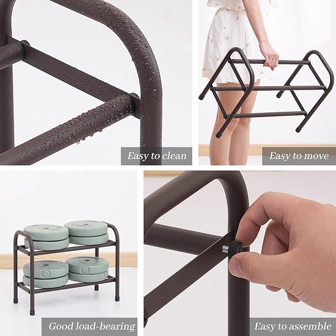 Expandable Shoe Rack, Adjustable Shoes Organizer Metal, Space-Saving Storage Shelf for Closet, Entryway, Front Door & Hallway,Sturdy and Easy Assembly (Brown, 2-Tier)