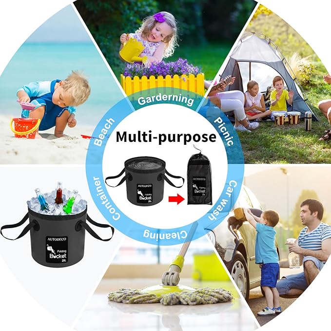 AUTODECO 5 Gallon Collapsible Bucket Water Container Portable Wash Basin for Fishing Camping Car Washing Hiking 20L-NeatNest