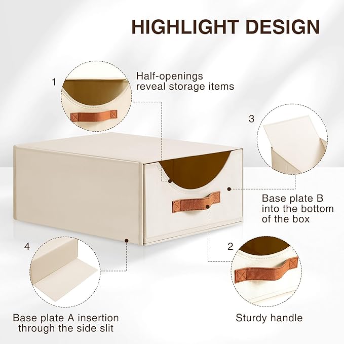 Closet Organizers and Storage - Large Stackable Storage Bins with Drawer, Fabric Bins for Organization, Collapsible Drawer Organizer Clothes for Bedroom, Living Room, 2 Pack, Beige-NeatNest