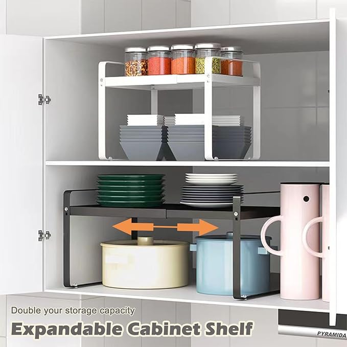 3 Pack Expandable Cabinet Shelf Organizer Kitchen Shelf Riser Stackable Pantry Shelves Kitchen Organizers and Storage Metal Spice Rack Countertop Organizer Cupboard Adjustable Shelfs Desk Rack Shelf-NeatNest