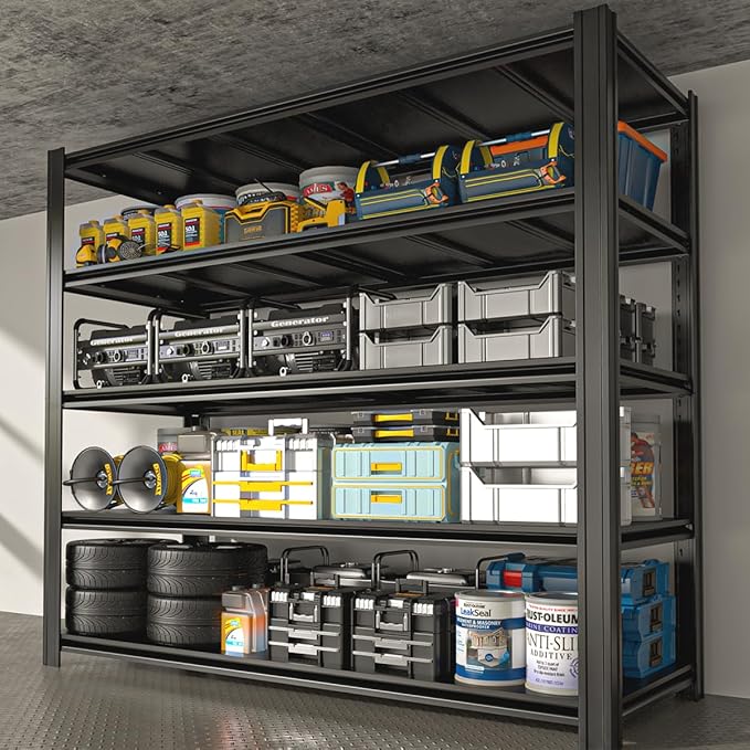 5 Tier Metal Shelving Unit 84" H x 55" W x 24" D, 3000LBS Adjustable Storage Shelves, Heavy Duty Garage Shelves for Warehouse, Basement, Kitchen, Pantry, Living Room, Black-NeatNest