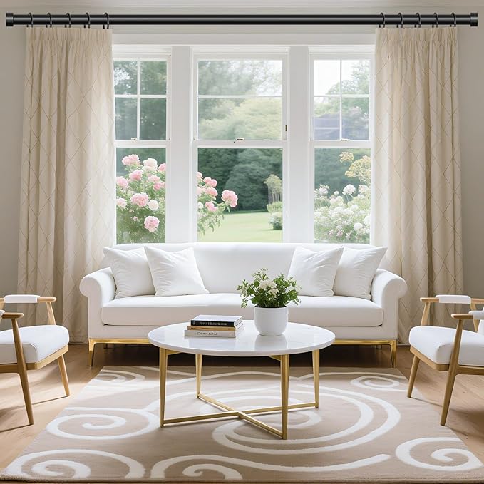 2 Pack Black Curtain Rods for Windows 66 to 120 Inch(5.5-10 Feet),1" Diameter Drapery Rods with Modern Style End Cap Finials,Size:36-120 Inch