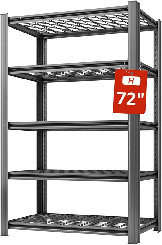 5 Tier Metal Shelving Unit, 72" H x 35.5" W Adjustable Garage Shelves, Heavy Duty Storage Shelves for Warehouse, Basement, Kitchen, Pantry, Living Room, 2500LBS, Black, 15.75" D-NeatNest