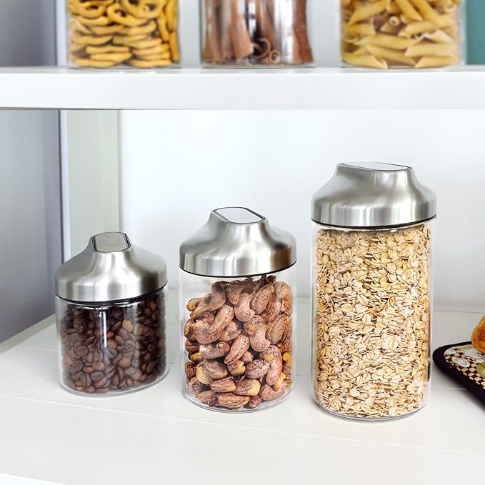 34oz Glass Food Jars Canisters, Wide Mouth Storage Jars with Airtight Lids, Clear Food Storage Containers for Flour, Cereal, Coffee, Nuts & More