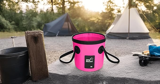 BANCHELLE Collapsible Bucket Water Container Portable Folding Camp Wash Basin for Outdoor Traveling Hiking Fishing Car Washing Gardening Camping (Pink, 12L)-NeatNest