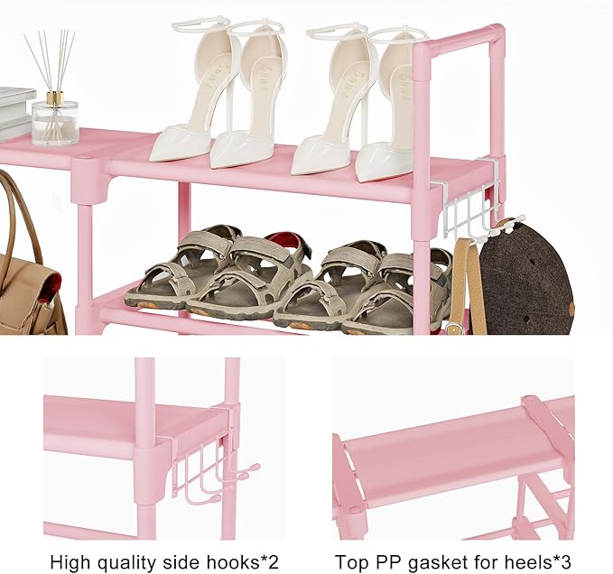 WOWLIVE 9 Tiers Large Shoe Rack Storage Organizer for Closet 50-55 Pairs Shoe Tower Unit Shelf Stackable Shoe Rack with Metal Pipes Plastic Connectors Pink-NeatNest