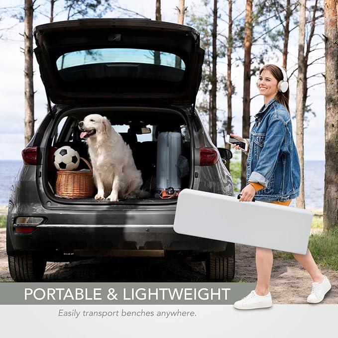 AJP Distributors 6 Foot Portable Plastic Folding Bench 6FT 72" Half Foldable Heavy Duty Seat w/Carry Handle - Indoor Outdoor Backyard Camping Picnic BBQ Party Wedding Dining Office Event Meeting White-NeatNest