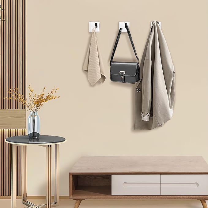 IBosins 4 Pack Towel Hooks Hand Towel Holder for Bathroom Wall Livingroom Bedroom Kitchen Closet Heavy Duty Stainless Steel Hook Hanger for Robe, Bath Towel, Coat (Square Polished Chrome)