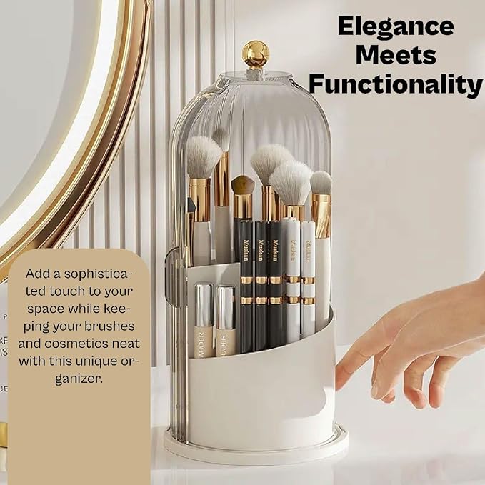 LIVINGHOME 360° Rotating Makeup Organizer – Clear Acrylic Makeup Brush Holder with Lid – Large Vanity Makeup Storage for Brushes, Lipsticks & Skincare – Stylish Countertop Cosmetic Organizer-NeatNest