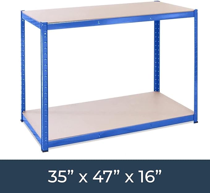 Garage Workbench & Shelving: 35 high x 47 Wide x 24 deep | Heavy Duty Racking Shelves for Storage, Black 2 Tier (660 bs Per Shelf), 1321 lbs Total Capacity|for Workshop, Shed, Office|5 Year Warranty