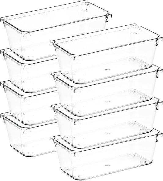 8 Pack Drawer Organizer - 3" X 6" Clear Acrylic Storage Bins with Non-Slip Pads, Versatile Desk Tray for Makeup, Jewelry, Kitchen, Bathroom, and Office Organization-NeatNest