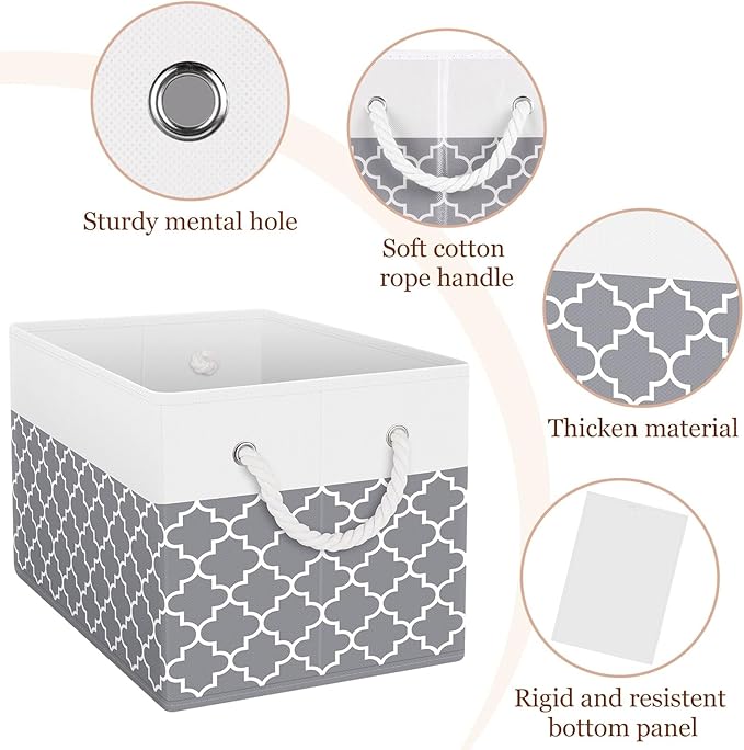 Fab totes Storage Bins [2-Pack], Foldable Storage Baskets for Organizing Toys, Books, Shelves, Closet, Large Storage Box with Rope Handles, Sturdy Organizer Bins,Clover Grey-NeatNest