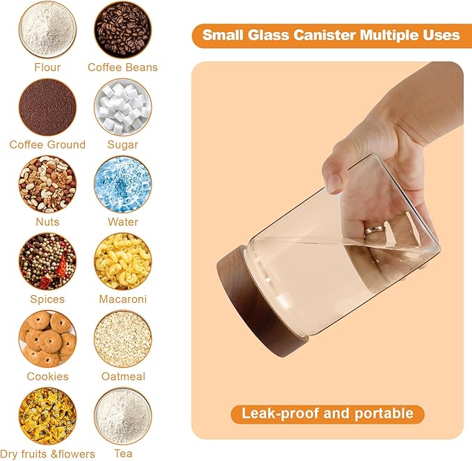 Glass Coffee Jars Spice Jar Round Storage Canister with Wooden Lid Clear Glass Food Jar for Pantry Sugar Tea Coffee Bean Spice Nuts Cookies Bath Salts (900ML*2PACK)