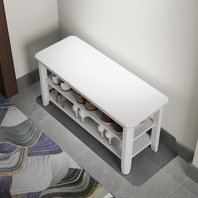 Wood Shoe Rack Bench for Entryway, 2 Tier Shoe Rack for Front Door Entrance, Shoe Bench with Shoe Storage for Entryway, Bedroom, 31.5"-NeatNest