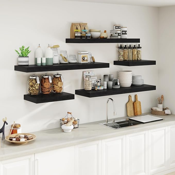 Heimlove Black Bathroom 12'' Deep Floating Shelves for Wall - Shelf Over Toilet Wall Mounted Farmhouse 24 inches,Rustic Wood Shelves Decor & Storage,Set of 1-NeatNest