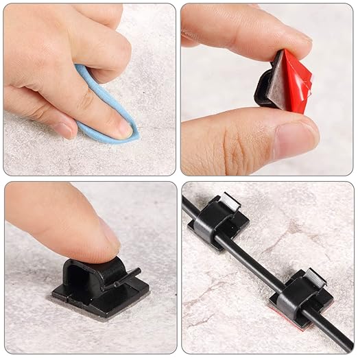 Blulu 100 Pcs Adhesive Cable Clips Bulk Wire Holder for Cord Organizer Clips Cable Management Outdoor Light Hooks for Christmas Wall String Lights Fairy Lights-NeatNest