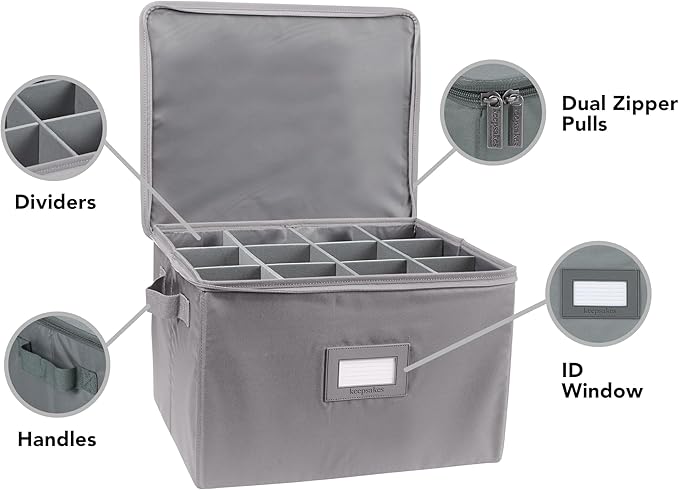 Covermates Keepsakes China Cups and Coffee Mugs Storage Box Stackable, Reinforced Handles, China Storage, Graphite-NeatNest