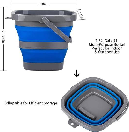 Collapsible Bucket with 1.32 Gallon (5L), Small Plastic Bucket for Sand or Beach, Portable Water Bucket for Cleaning, Fishing Water Pail-NeatNest