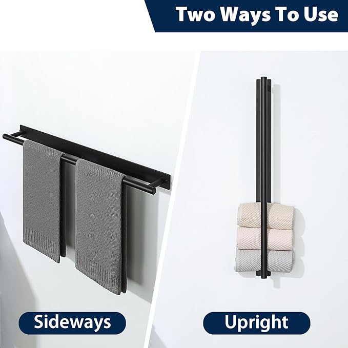 Alise Bath Towel Bars, 24 Inch Towel Hanger Towel Racks for Bathroom, SUS304 Stainless Steel Hand Towel Holder, Wall Mount with Self-Adhesive or Drilling, Matte Black