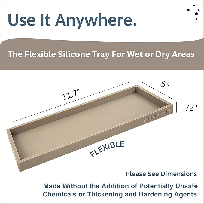 Countertop and Vanity Tray - 11.7" Silicone Bathroom Tray, Flexible Dish Soap Holder for Kitchen, Bathroom Counter Organizer, Shower Toilet Tank Trays Décor Accessories, Sink Makeup Mat Oil-NeatNest