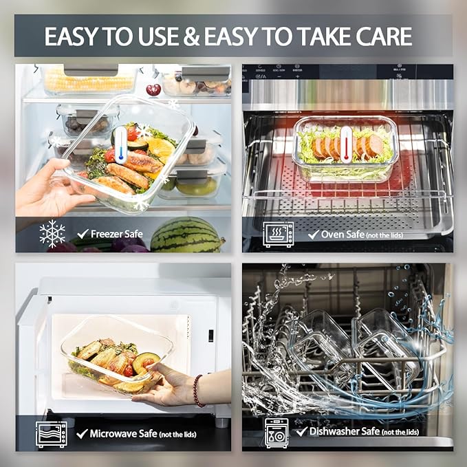 GC [10-Pack] Glass Meal Prep Containers with Lids, Food Storage Containers with Snap Locking Lids, Airtight Lunch Containers, Microwave, Oven, Freezer and Dishwasher