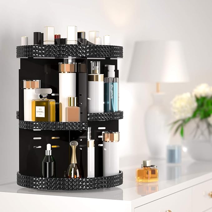 360 Degree Rotating Makeup Organizer for Vanity, Extra Large Capacity Beauty Organizer, Adjustable DIY 7 Layers Perfume Organizer, Skincare Organizers Fits AII Cosmetics and Accessories(Black)-NeatNest