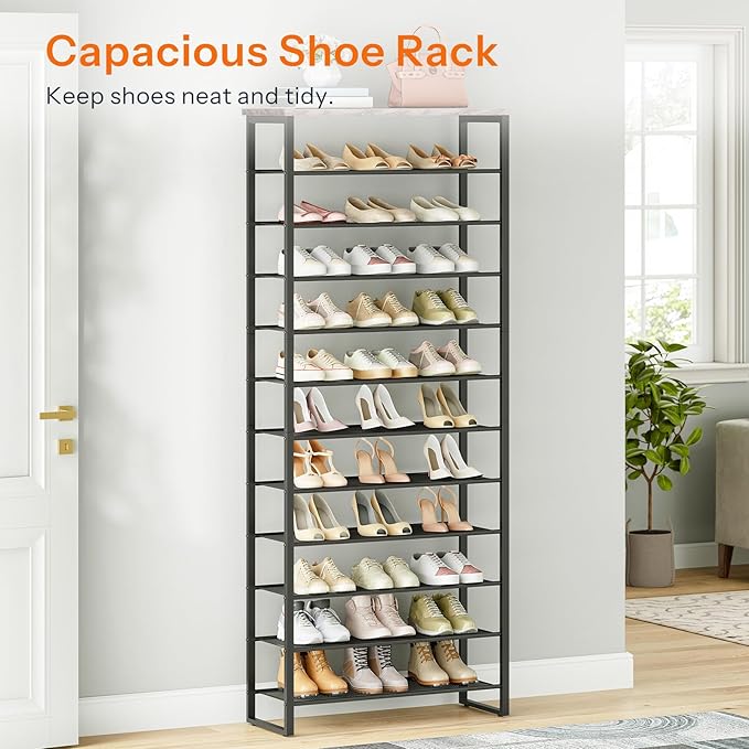 HOOBRO Shoe Rack, 12-Tier Shoe Storage Organizer, Large Capacity Shoe Shelf for Front Door Entrance, Entryway, Closet, Holds 36-48 Pairs of Shoes, Closet, Greige and Black BG127XJ01-NeatNest