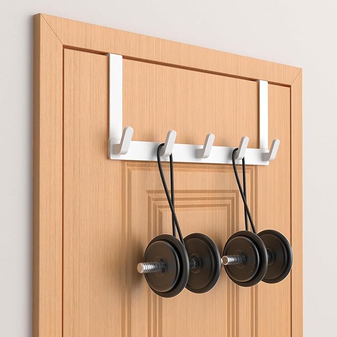 Over The Door Hooks Hanger with Extended Arms,L7U,Fits 1 3/8" Doors, Bathroom Accessories and Towel Rack Organizer Holder for Coat Robe Hat,White