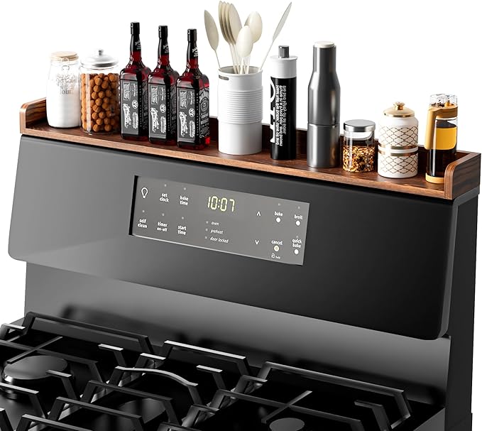 Fun Memories Stove Top Shelf, 30" Magnetic Shelf for Kitchen Stove, Pine Wood Stove Shelf, Wall Mounted Shelf for Home Storage Organization, Heat and Pressure Resistant, 1pcs, Dark Brown