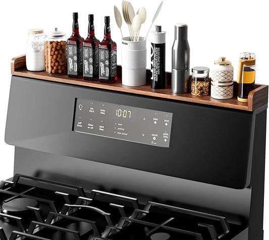Fun Memories Stove Top Shelf, 30" Magnetic Shelf for Kitchen Stove, Pine Wood Stove Shelf, Wall Mounted Shelf for Home Storage Organization, Heat and Pressure Resistant, 1pcs, Dark Brown