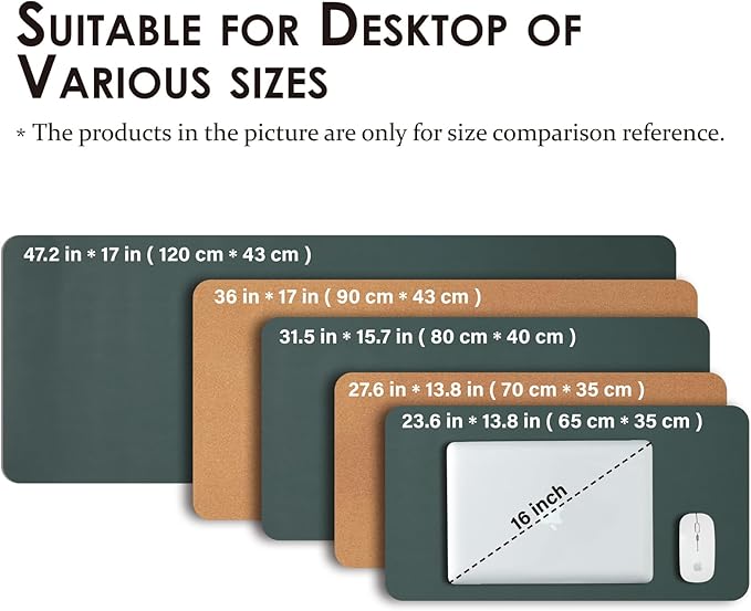 Cork Desk Mat - Small Dual-Sided Desk Pad for Office and Home - Desk Organization and Accessories - Ideal for Large Mouse Pad and Small Desk Mats on Top of Desks(Dark Green,23.6"x 13.8")-NeatNest