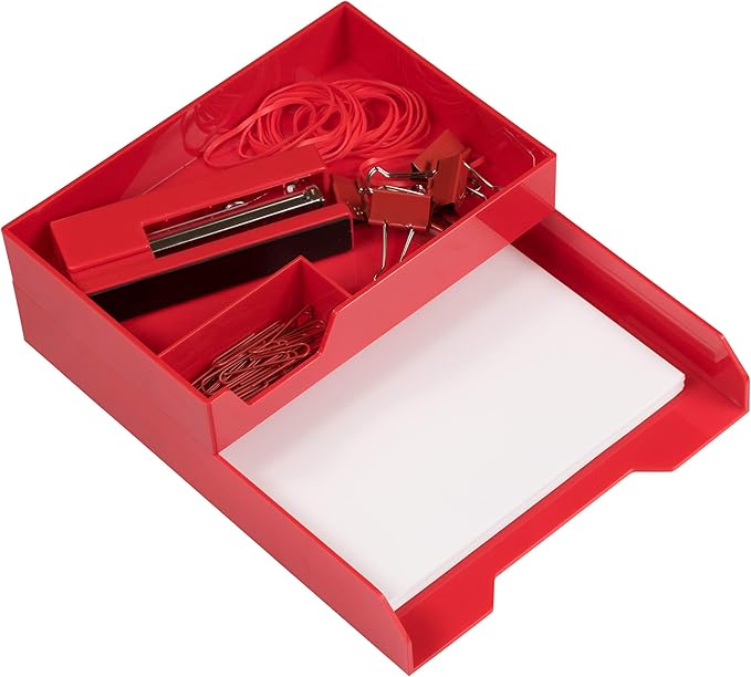 JAM Paper Stackable Half Desk Trays - Red - Office & Desk Supply Organizer Top Tray - Sold Individually-NeatNest