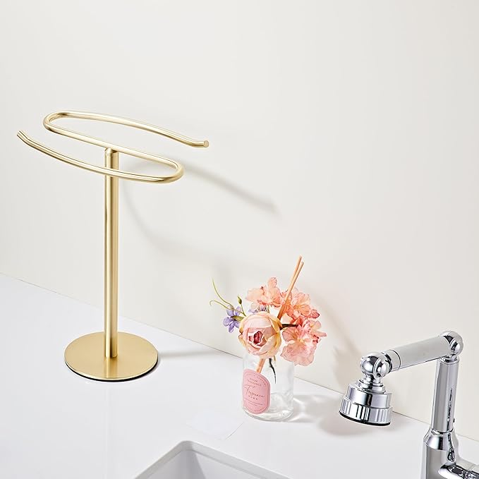 Brusehd Light Gold Hand Towel Holder Stand, Free-Standing Towel Rack, SUS304 Stainless Steel Towel Bar Rack Stand, Tower Bar for Bathroom Kitchen Vanity Countertop…-NeatNest