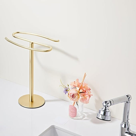 Brusehd Light Gold Hand Towel Holder Stand, Free-Standing Towel Rack, SUS304 Stainless Steel Towel Bar Rack Stand, Tower Bar for Bathroom Kitchen Vanity Countertop…-NeatNest