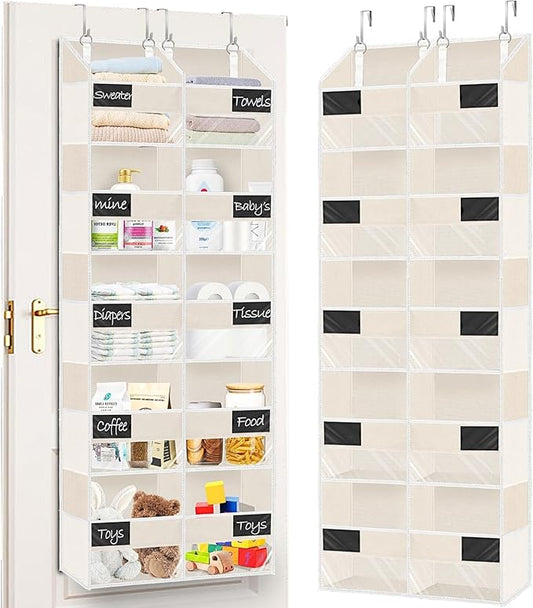 Over the Door Organizer, 5-Tier Extra Large Storage with 10 Pockets and PVC Label Pouches, 80 lbs Capacity Hanging Closet Organizer, Beige-NeatNest