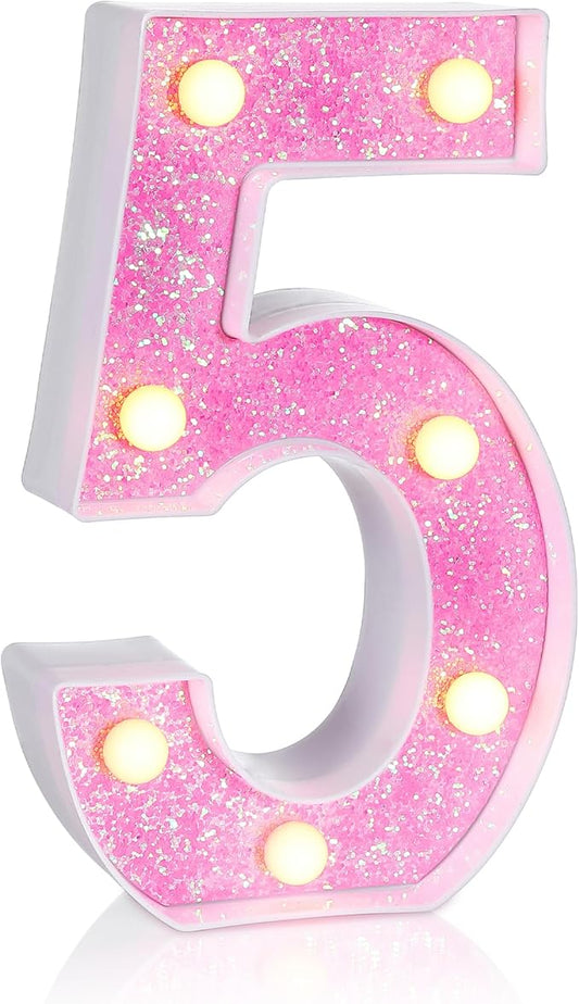 Foaky Pink Light up Letters，Pink Party Decorations,Girls Room Decor,Glitter Marquee Numbers,Alphabet Letter Sign for Night Light Birthday Party Girls Gifts, Home Bar Decoration (5)-NeatNest
